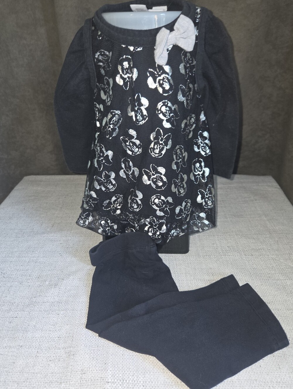 Disney Black Floral Mickey Metallic-Print Legging Set